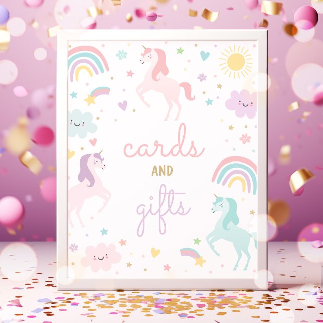 Rainbow Unicorn Cards And Gifts Birthday Party Poster (Creator Uploaded)