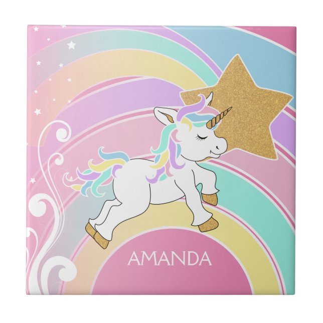 Rainbow Unicorn Ceramic Tile (Front)
