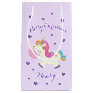 Rainbow Unicorn Christmas Glitter Purple Small Gift Bag