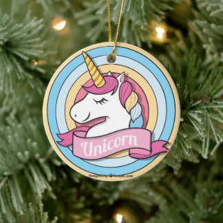 Rainbow Unicorn Circles Ceramic Ornament