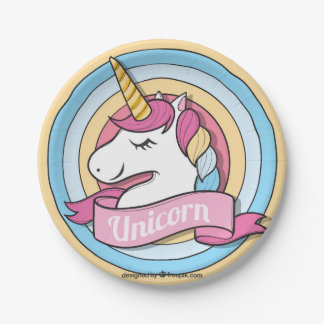 Rainbow Unicorn Circles Paper Plate