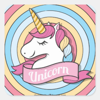 Rainbow Unicorn-Circles Square Sticker