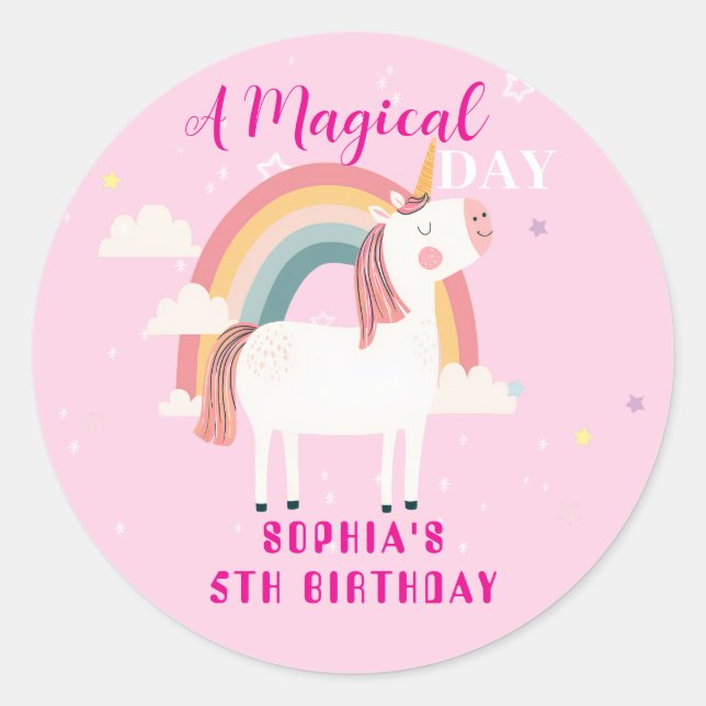 Rainbow Unicorn Classic Round Sticker (Front)