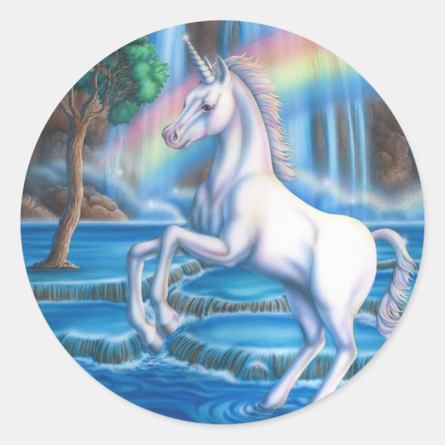 Rainbow Unicorn Classic Round Sticker (Front)
