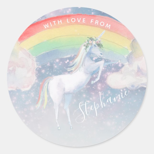 Rainbow Unicorn Classic Round Sticker (Front)