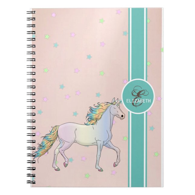 Rainbow Unicorn, Colourful Stars Monogram Notebook (Front)