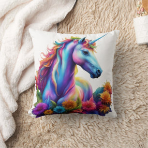 Rainbow Unicorn Cushion White
