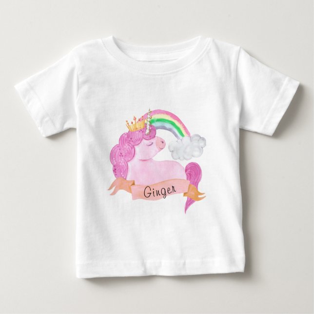 🌈Rainbow Unicorn Custom Name   Baby T-Shirt (Front)
