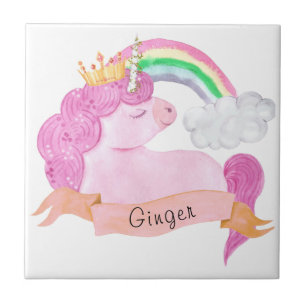 🌈Rainbow Unicorn Custom Name   Ceramic Tile