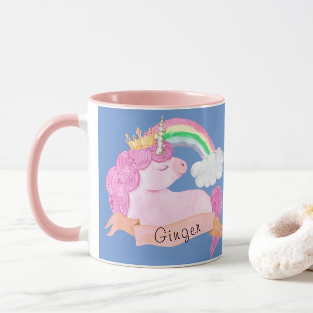 🌈Rainbow Unicorn Custom Name      Mug (With Donut)