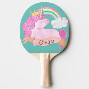 🌈Rainbow Unicorn Custom Name        Ping Pong Paddle