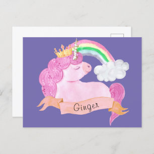 🌈Rainbow Unicorn Custom Name      Postcard