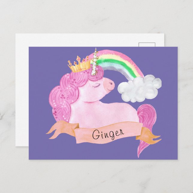 🌈Rainbow Unicorn Custom Name      Postcard (Front/Back)
