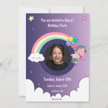 Rainbow unicorn cute birthday pary Invitation card