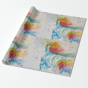 Rainbow Unicorn Cute magical Watercolour Wrapping Paper