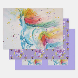 Rainbow Unicorn Cute Magical Watercolour Wrapping Paper Sheet