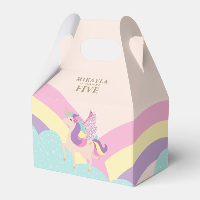 Rainbow Unicorn Cute Personalised Gable Favour Box (Front Side)