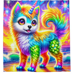 Rainbow Unicorn Dog Shower Curtain