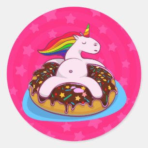 Rainbow Unicorn Doughnut Classic Round Sticker