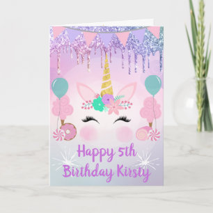 Rainbow Unicorn Face & Sweets Birthday Card