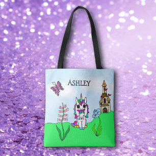 Rainbow Unicorn Fairy tale Castle Personalised Tote Bag