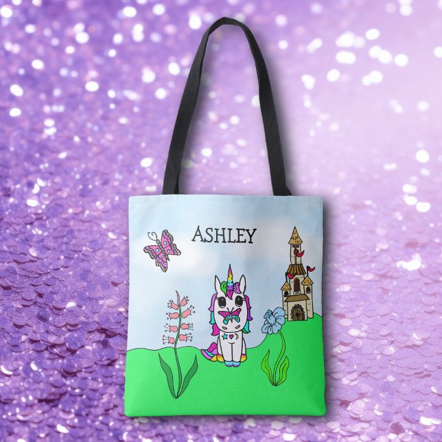 Rainbow Unicorn Fairy tale Castle Personalised Tote Bag (Creator Uploaded)