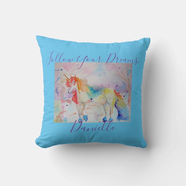 Rainbow Unicorn Follow Your Dreams Cushion (Front)