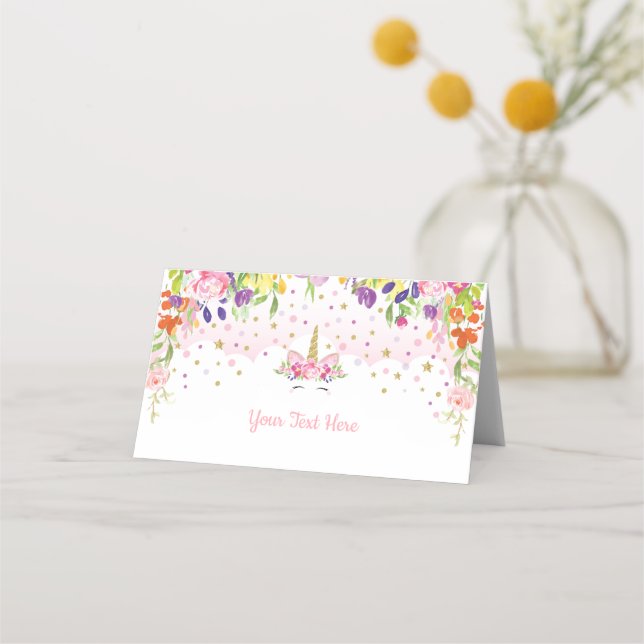 Rainbow Unicorn Food Tent Label Birthday Party Place Card (Front)