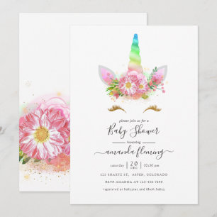 Rainbow Unicorn Girl Baby Shower Invitation