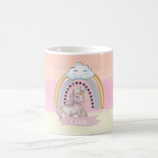 🦄Rainbow Unicorn Girl Custom Name Coffee Mug (Center)