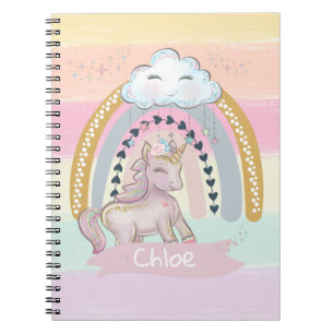 🦄Rainbow Unicorn Girl Custom Name Notebook