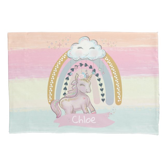 🦄Rainbow Unicorn Girl Custom Name Pillowcase (Front)