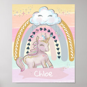 🦄Rainbow Unicorn Girl Custom Name   Poster