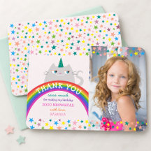 Rainbow Unicorn Girl Photo Birthday Thank You