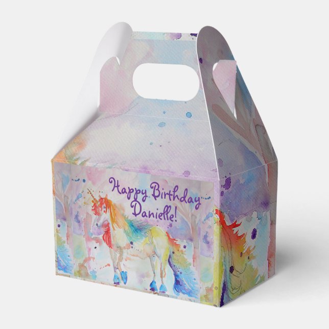 Rainbow Unicorn Girls Birthday Cake Favour Box (Front Side)