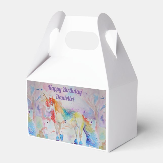 Rainbow Unicorn Girls Birthday Cake Favour Box (Front Side)