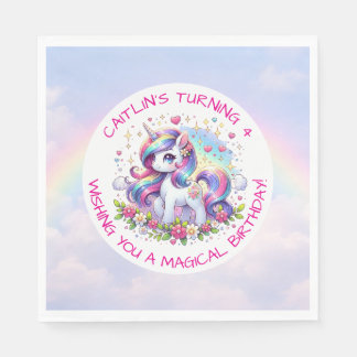 Rainbow Unicorn Girl's Birthday Party Personalized Napkin