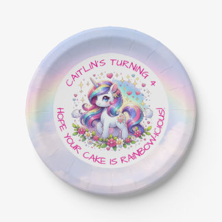 Rainbow Unicorn Girl's Birthday Party Personalized Paper Plate