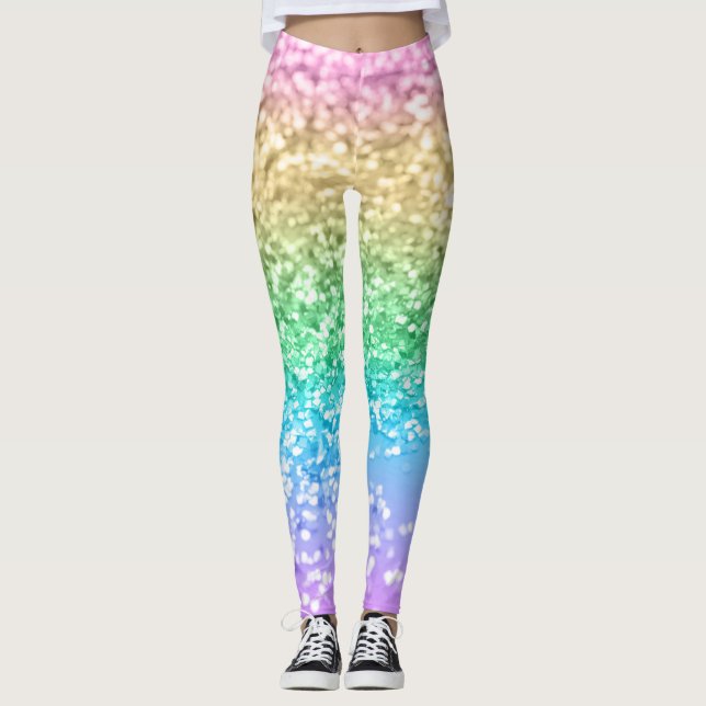 Rainbow Unicorn Glitter 2 (Faux Glitter) #pastel  Leggings (Front)