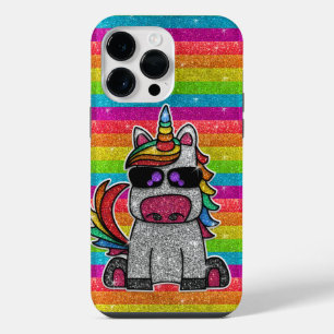 Rainbow Unicorn Glitter Sparkly Gold Sparkles iPhone 14 Pro Max Case