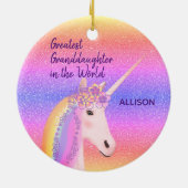 Rainbow Unicorn Greatest Granddaughter Custom Name Ceramic Ornament (Back)