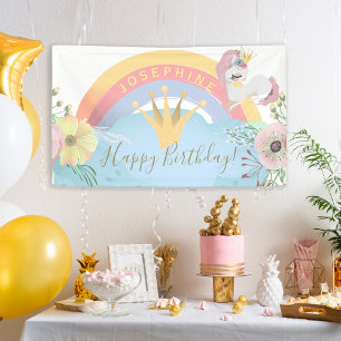 Rainbow unicorn Happy Birthday floral cute Banner