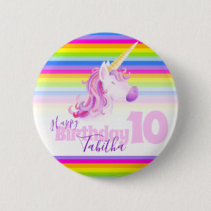 Rainbow unicorn head watercolor art age 10 button