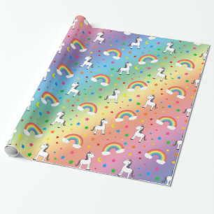 Rainbow unicorn hearts stars pattern wrapping paper