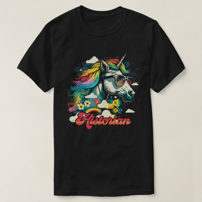 Rainbow Unicorn Historian T-Shirt (Design Front)