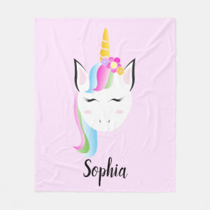 Rainbow Unicorn illustration Personalised baby Fleece Blanket
