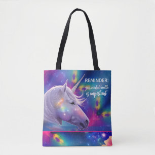 Rainbow Unicorn Important Mental Health Reminder Tote Bag