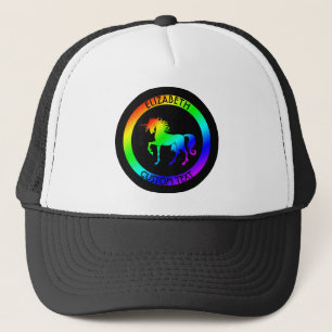 Rainbow Unicorn In Black Circles Trucker Hat