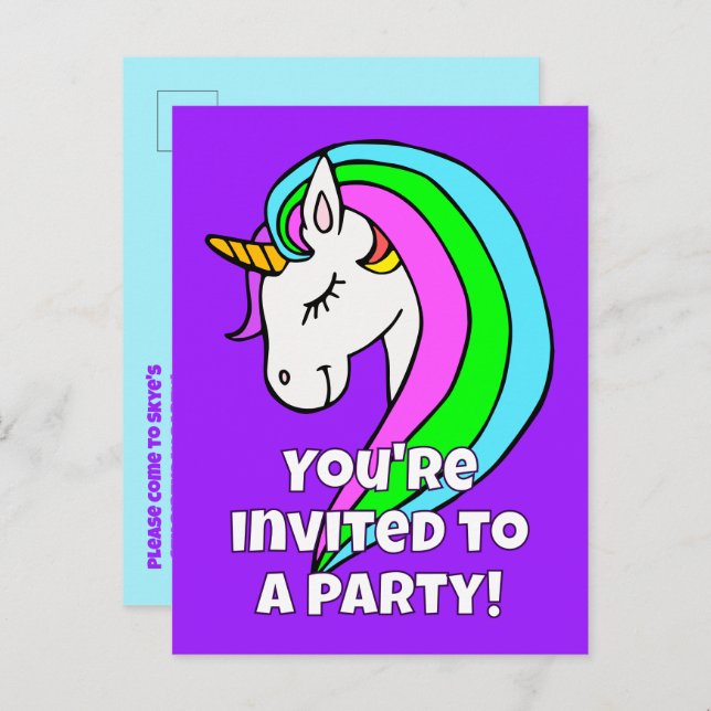 Rainbow Unicorn Invitation Postcard (Front/Back)