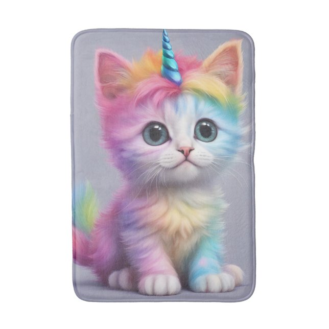 Rainbow Unicorn Kitten Bath Mat (Front Vertical)